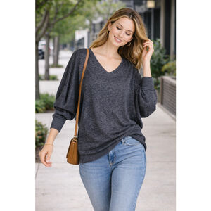 Saturday Sunday Anthropologie Dolman Sleeve Knit Sweater Charcoal Gray M